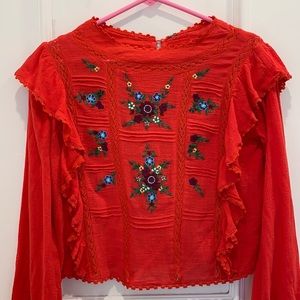 COPY - Free People Red Patterned Blouse Size XS